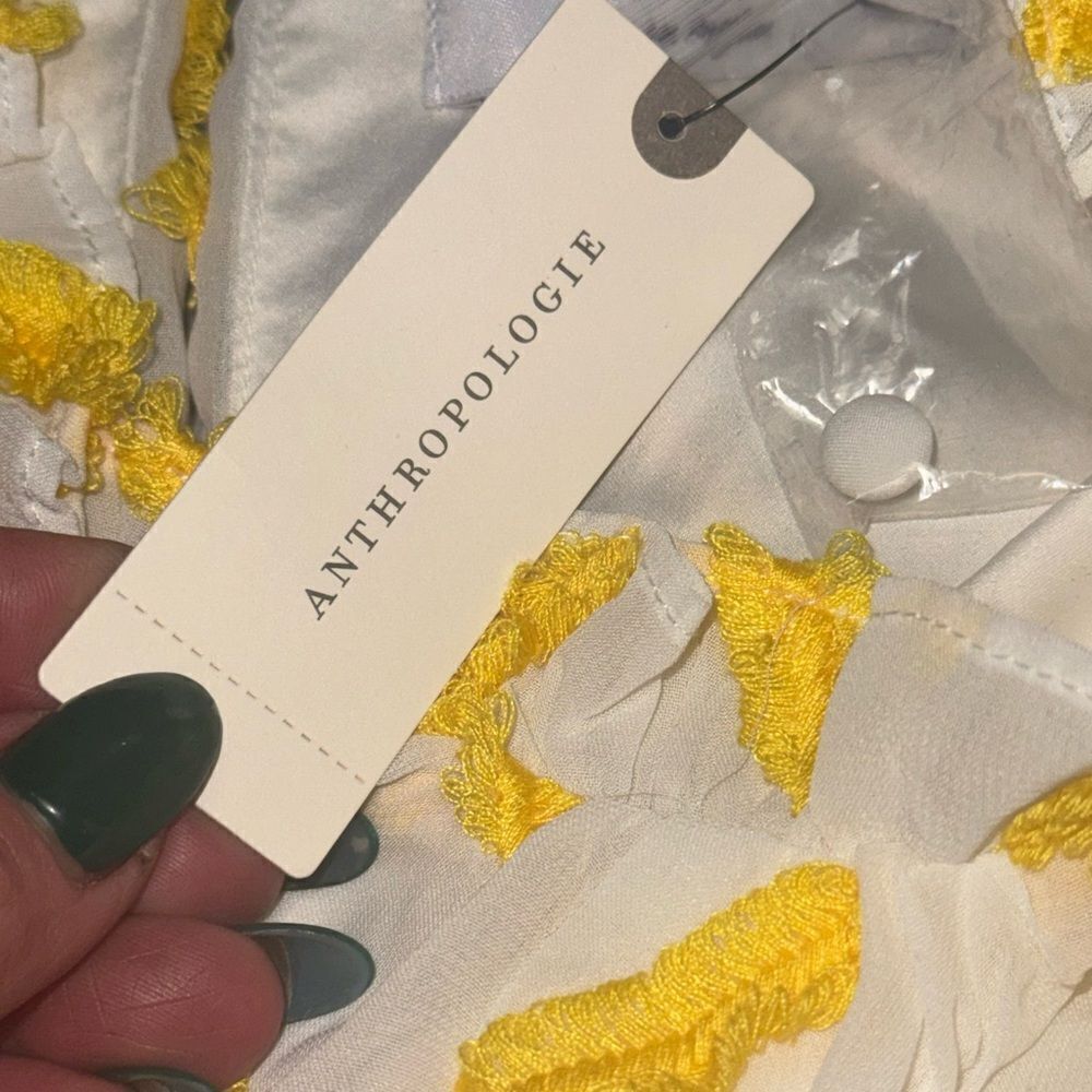 ❤️NWT ALI & JAY X ANTHROPOLOGIE yellow & white Corina Textured high neck Romper - Picture 10 of 13